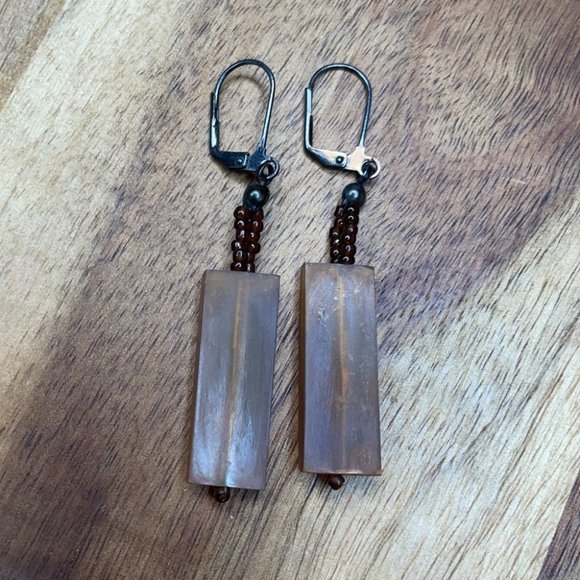 Boho Beaded Handmade Jewel Earthtone Earrings - Picture 2 of 4